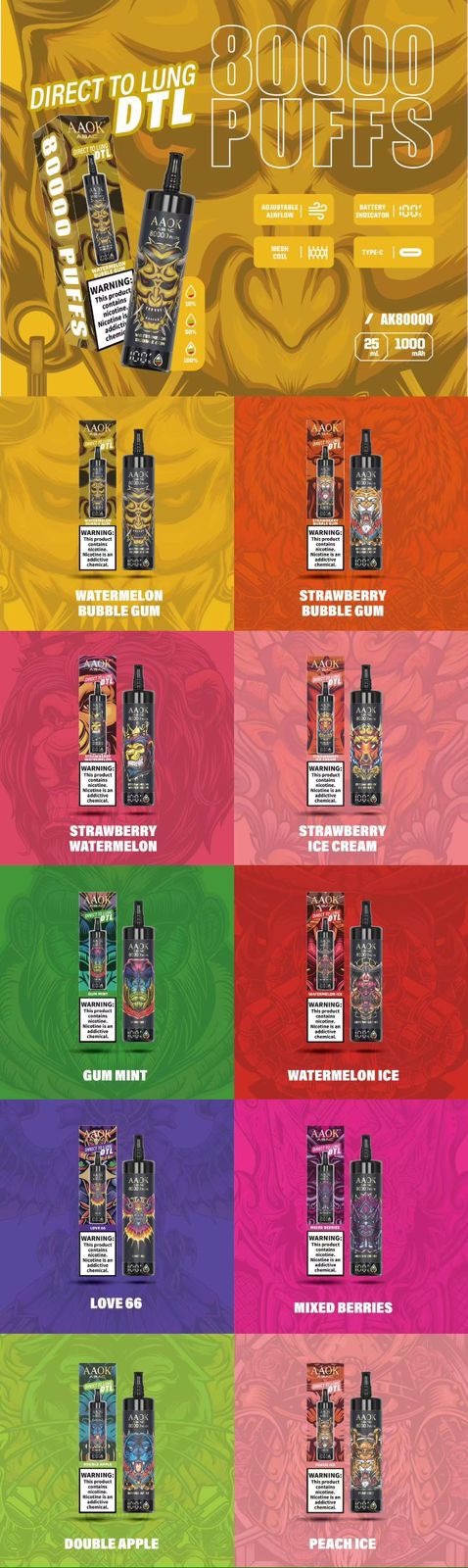 AAOK 80K 80000 PUFFS DTL Einweg Kit- 💥 Nehme 5 Zahle NUR 4! + Ab einem Einkauf von 100€ 2 Mystery Gratis💥 - Image 2