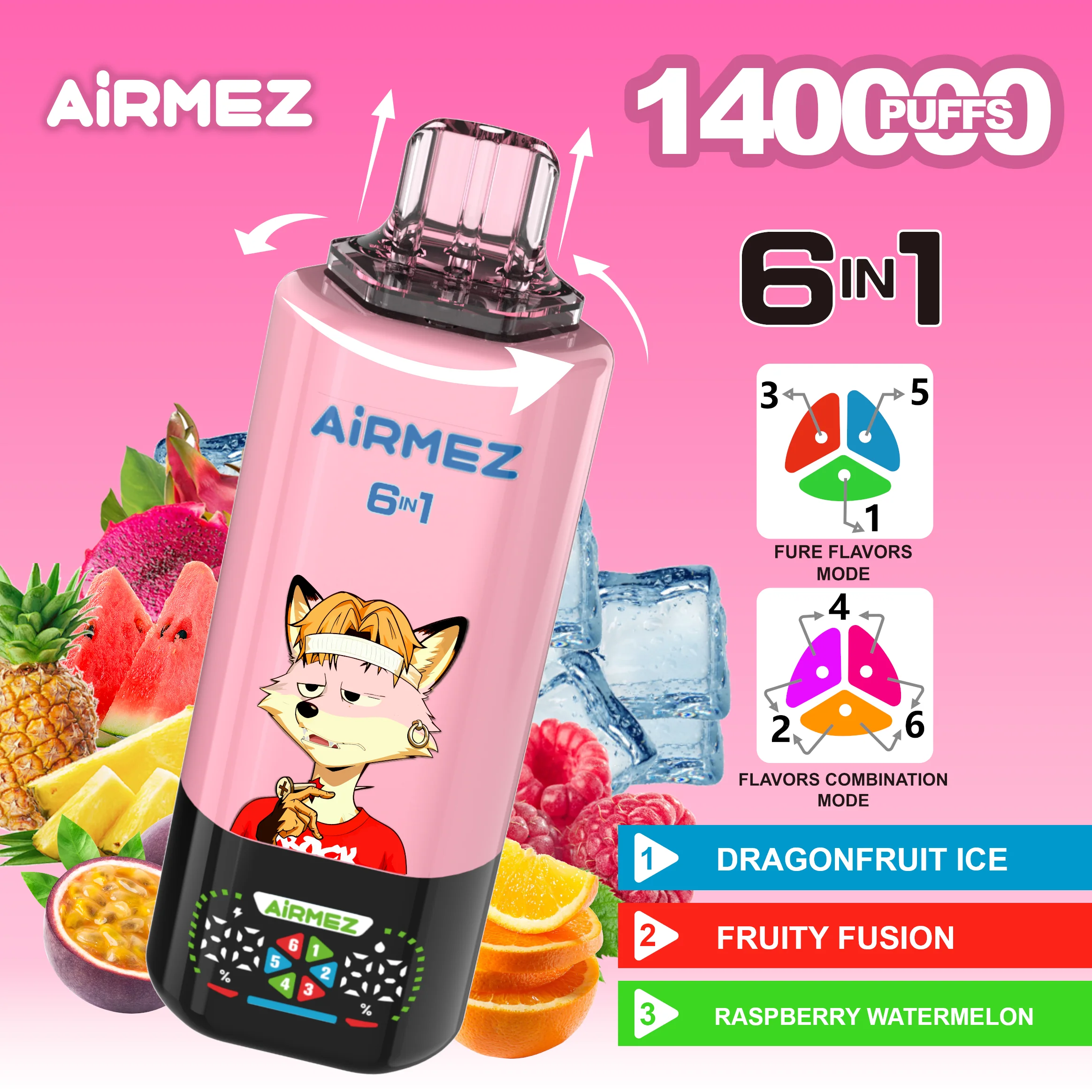 Airmez Fox 6in1 140K 45ml Einweg Kit (140000 Puffs)- 💥 Nehme 5 Zahle NUR 4! + Ab einem Einkauf von 100€ 2 Mystery Gratis💥 - Image 3