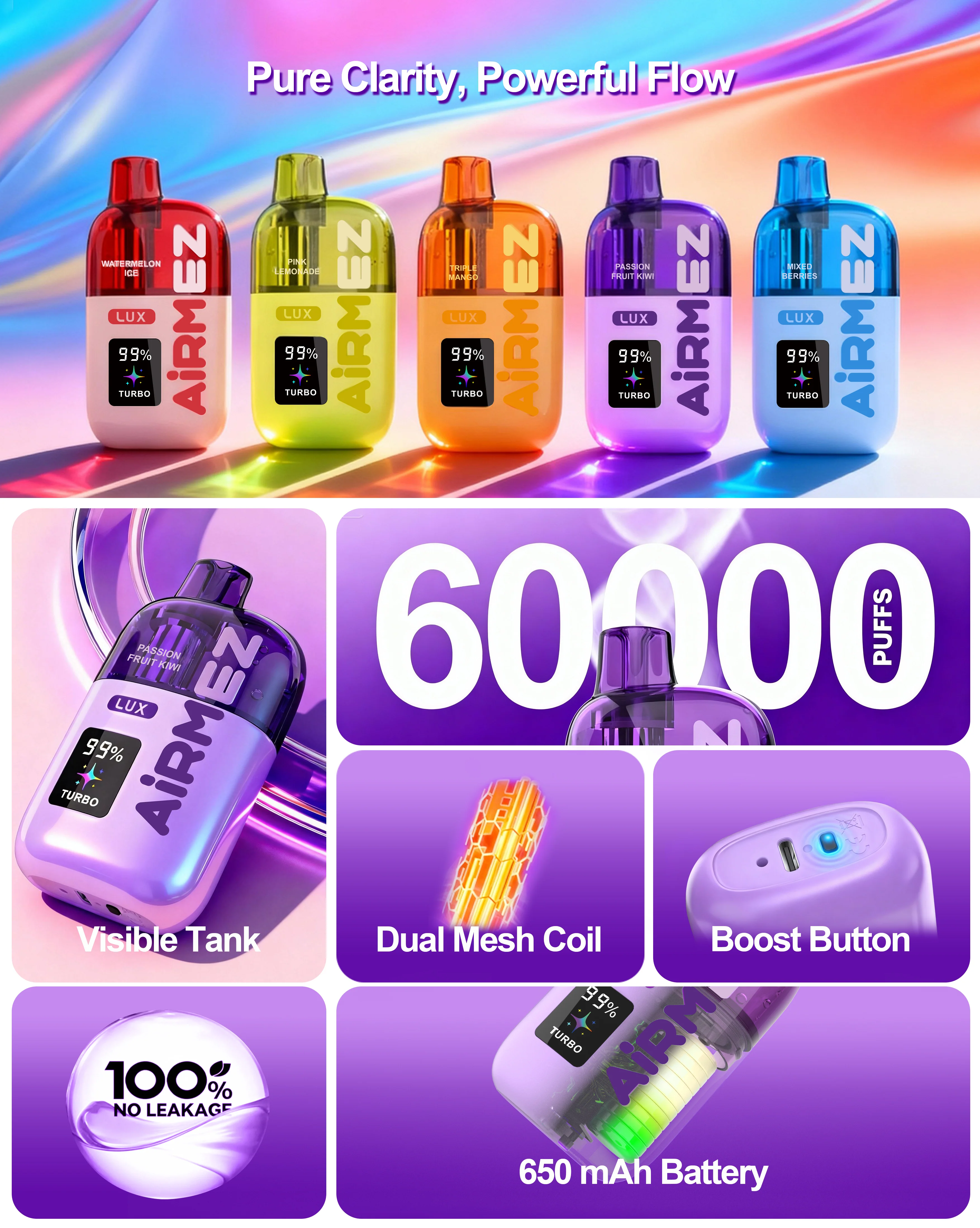 Airmez Lux 60000 60K Puffs Wiederaufladbares Einweg Kit- 💥 Nehme 5 Zahle NUR 4! + Ab einem Einkauf von 100€ 2 Mystery Gratis💥 - Image 3