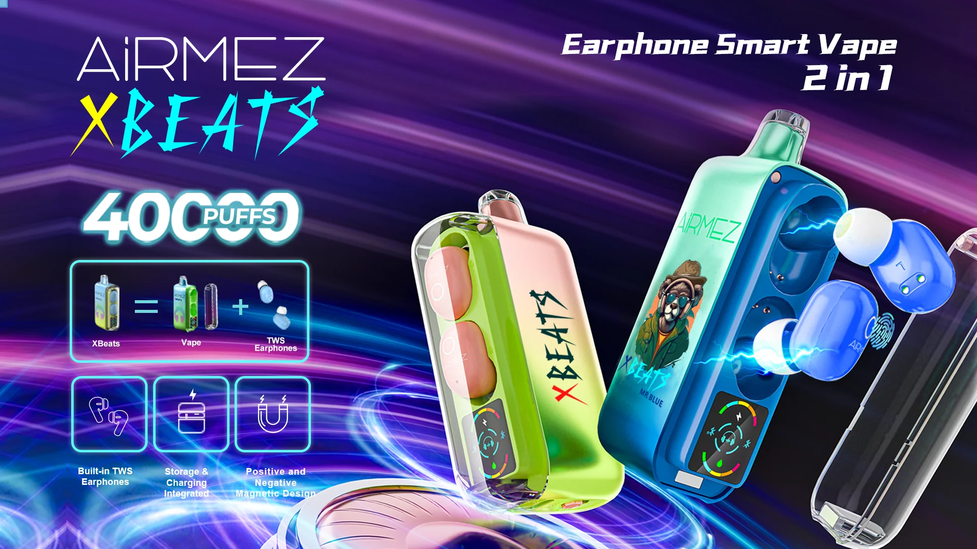 AiRMEZ Xbeats 50000 50K Puffs Einweg Kit mit TWS Earphones - Image 3