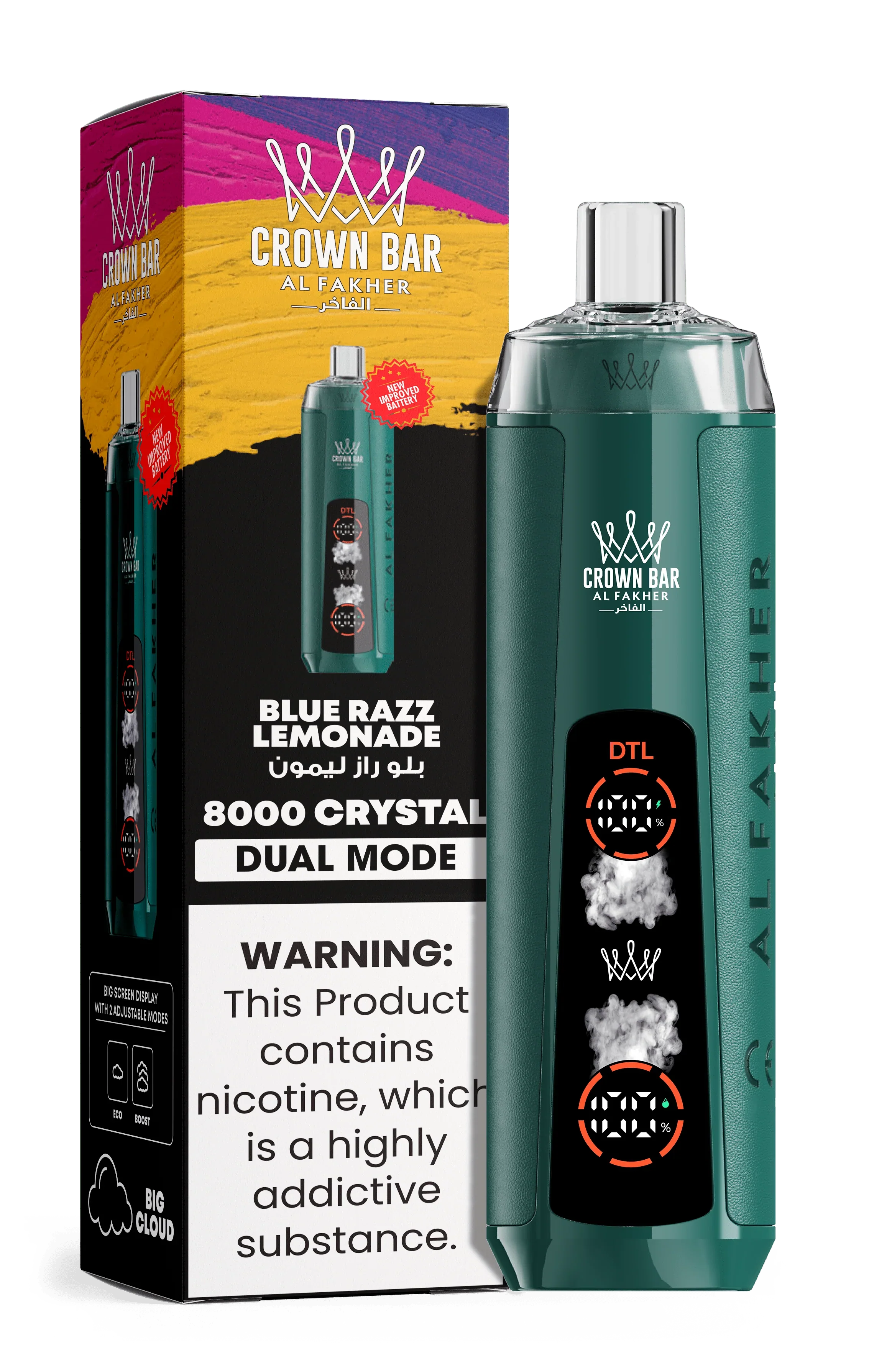 AL Fakher Crown Bar 8000 Crystal Dual Mode Einweg Kit - Image 6