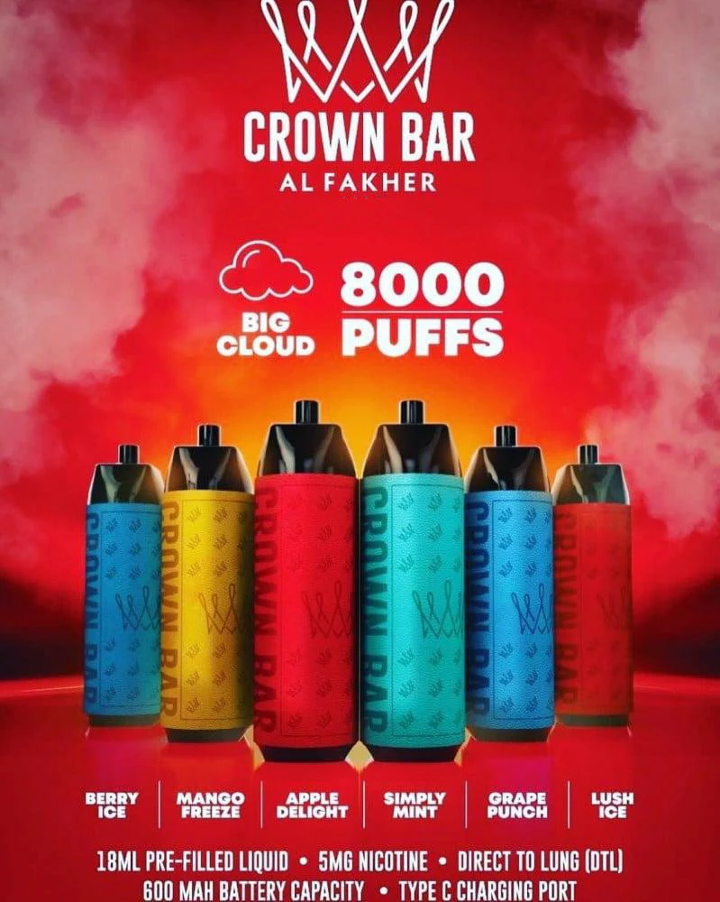 [Clearance Sale] Al Fakher Crown Bar Big Cloud 8000 Puffs Wiederaufladbares Einweg Kit DTL - 📢EXKLUSIVES ANGEBOT - Nehme 5 Zahle NUR 4 an der Kasse!+Ab einem Einkauf von 100€ 2 Mystery Vapes Gratis📢 - Image 3