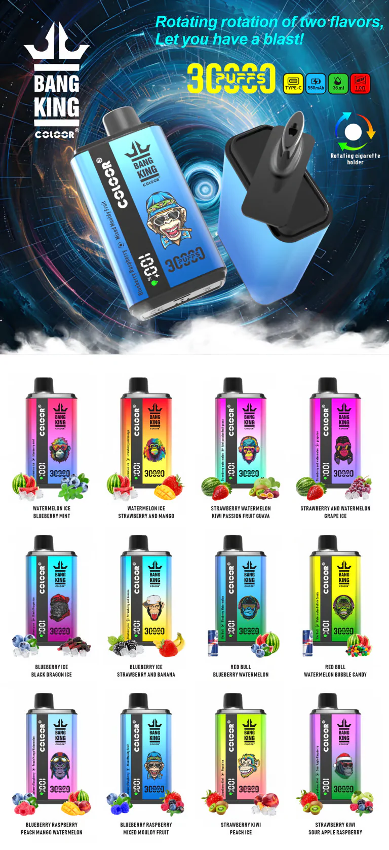 Bang King 30000 Puffs Double Flavor Wiederaufladbarer Einweg Vape (LED Display) - Image 3