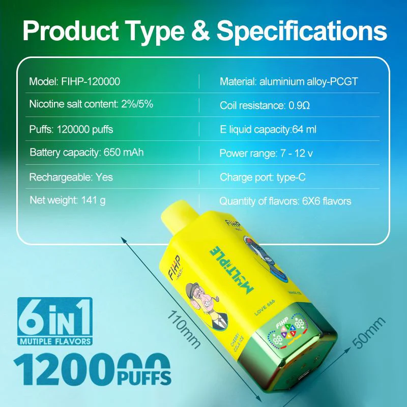 FIHP Multi 120000 120K Puffs 6-in-1 Wiederaufladbares Einweg Kit - Image 10