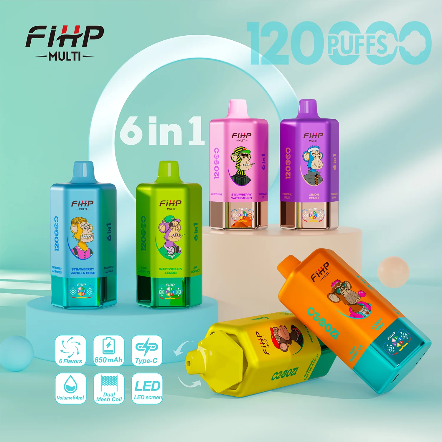 FIHP Multi 120000 120K Puffs 6-in-1 Wiederaufladbares Einweg Kit - Image 3