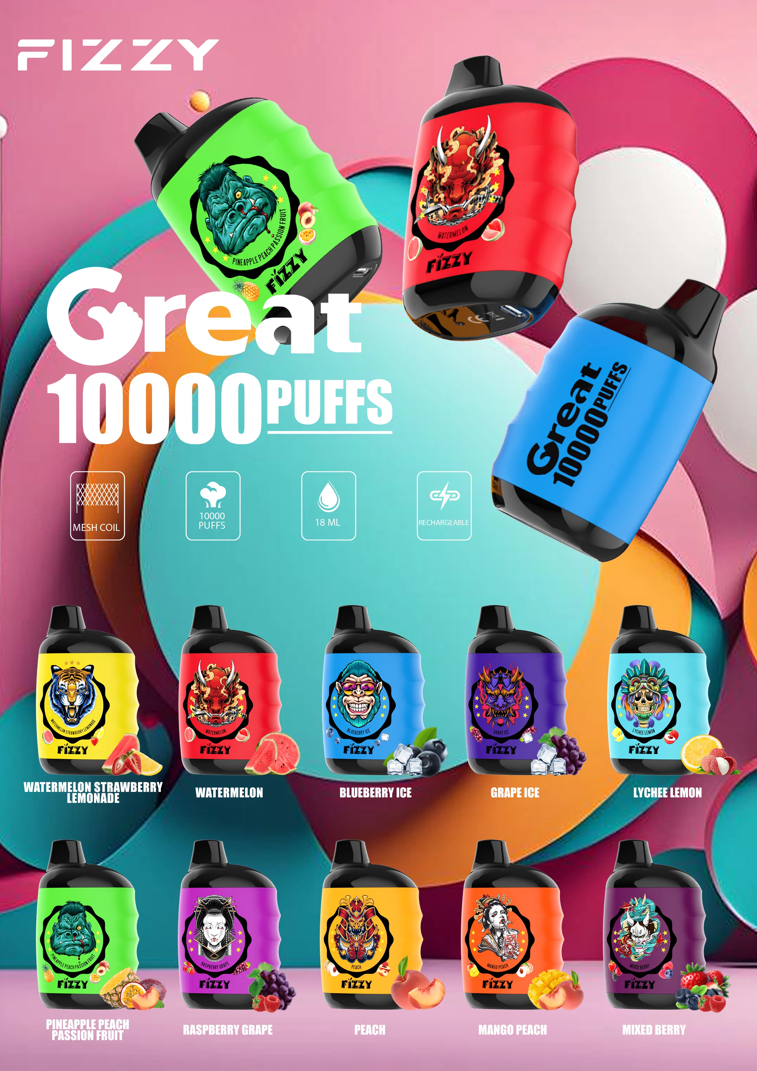 Fizzy GREAT 10000 Puffs Wiederaufladbares Einweg Disposable Kit - 📢EXKLUSIVES ANGEBOT - Nehme 4 Zahle NUR 3 an der Kasse + AB einem Einkauf von 100€ 1 Mystery Vapes Gratis!📢 - Image 3