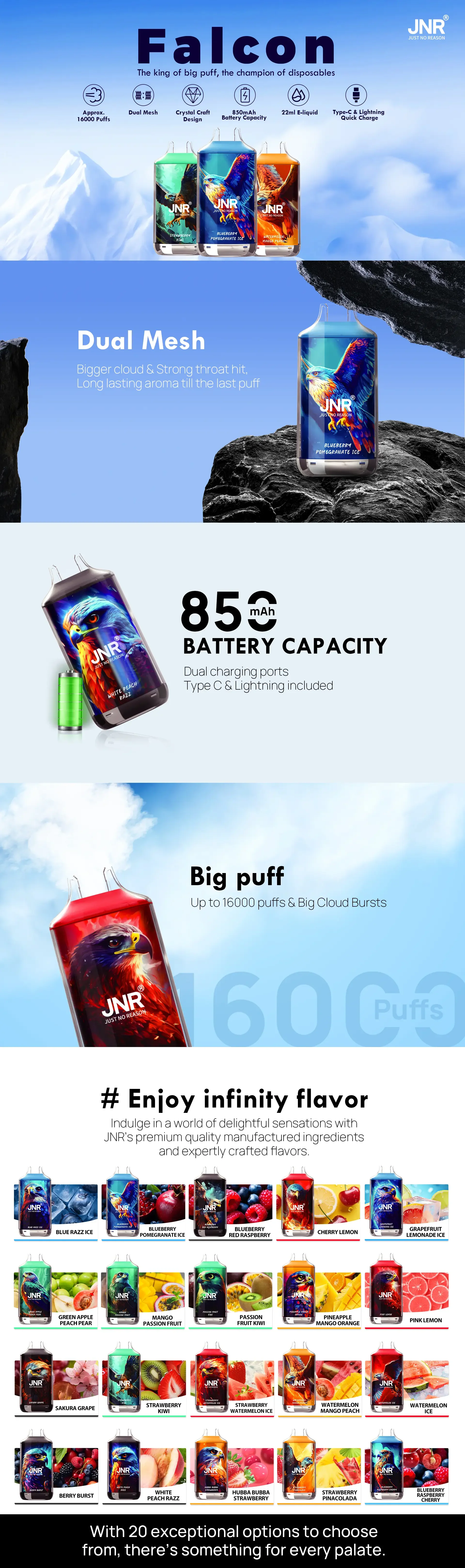 [Clearance Sale] JNR Falcon 16000 Puffs Einweg Kit- 💥 Nehme 5 Zahle NUR 4! + Ab einem Einkauf von 100€ 2 Mystery Gratis💥 - Image 3