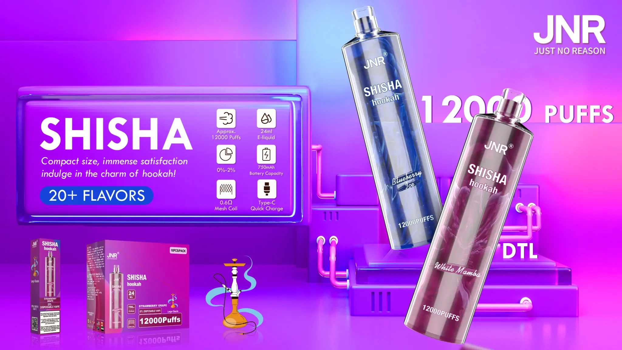 JNR Shisha Hookah 12000 Puffs DTL Wiederaufladbarer Einweg Vape - 📢EXKLUSIVES ANGEBOT - Nehme 4 Zahle NUR 3! + Kostenloser Versand ab einem Bestellwert von €150 📢 - Image 2