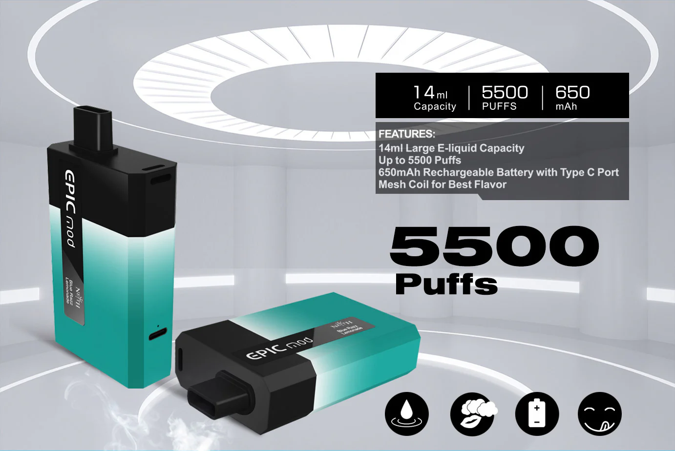 [Clearance sale] NEITH EPICMOD 5500 Wiederaufladbares Einweg E-Zigarette Kit 650mAh (50mg) - Image 14