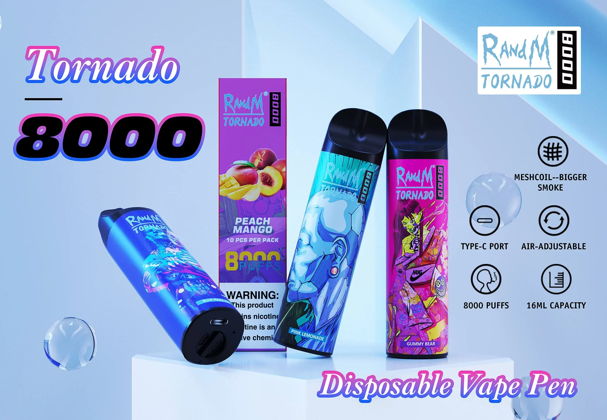 RandM Tornado 8000 Puffs Wiederaufladbares Einweg Kit - Image 2