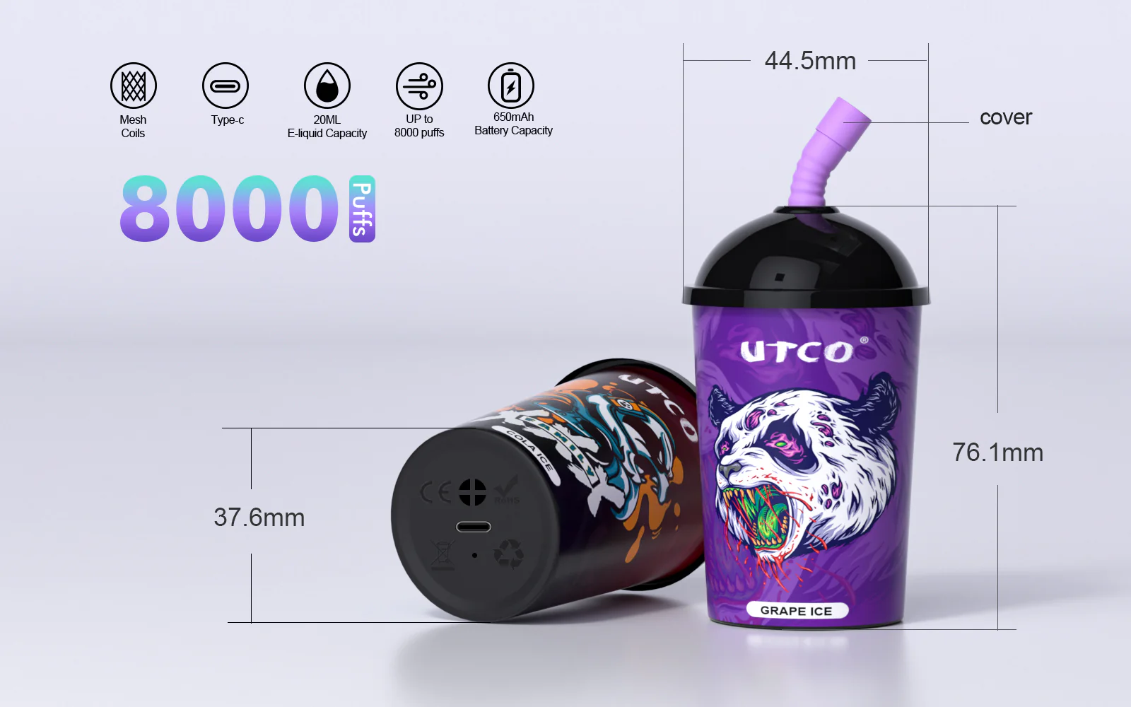 UTCO Puff Panda 8000 Einweg E-Zigarette Disposable Kit wiederaufladbar - Image 3