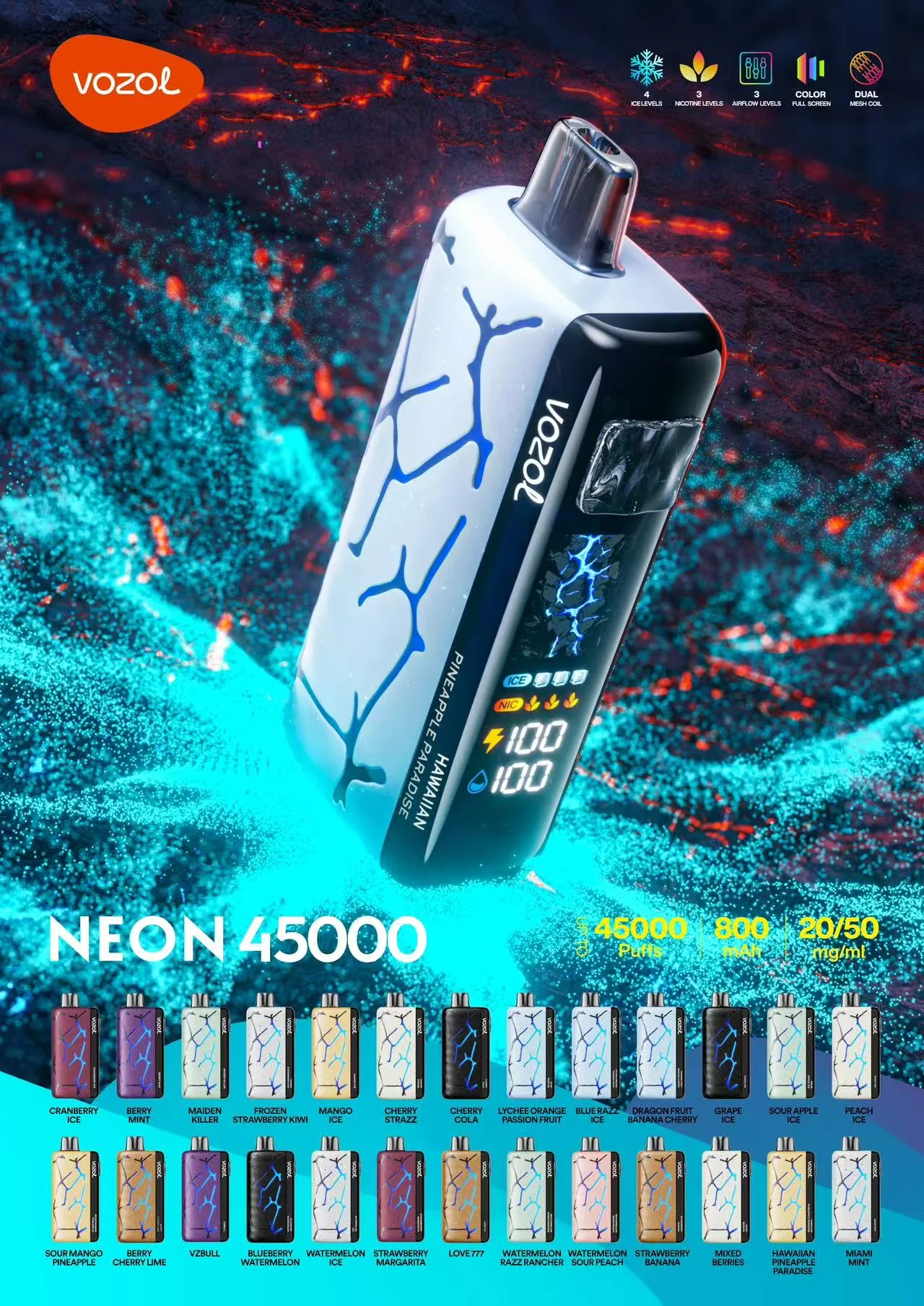 Vozol Neon 45000 Puffs Vorgefülltes Einweg Kit 24ml (45K Puffs)- 💥 Nehme 5 Zahle NUR 4! + Ab einem Einkauf von 100€ 2 Mystery Gratis💥 - Image 3