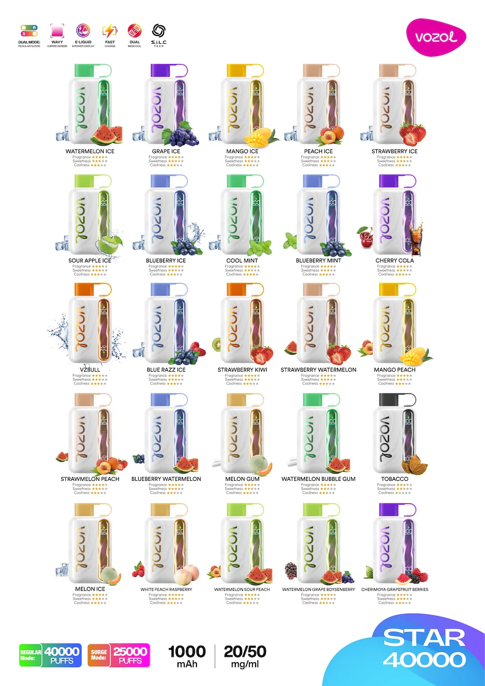 Vozol Star 40000 40K Puffs Einweg Kit (20mg) - 💥 Nehme 5 Zahle NUR 4! + Ab einem Einkauf von 100€ 2 Mystery Gratis💥 - Image 13
