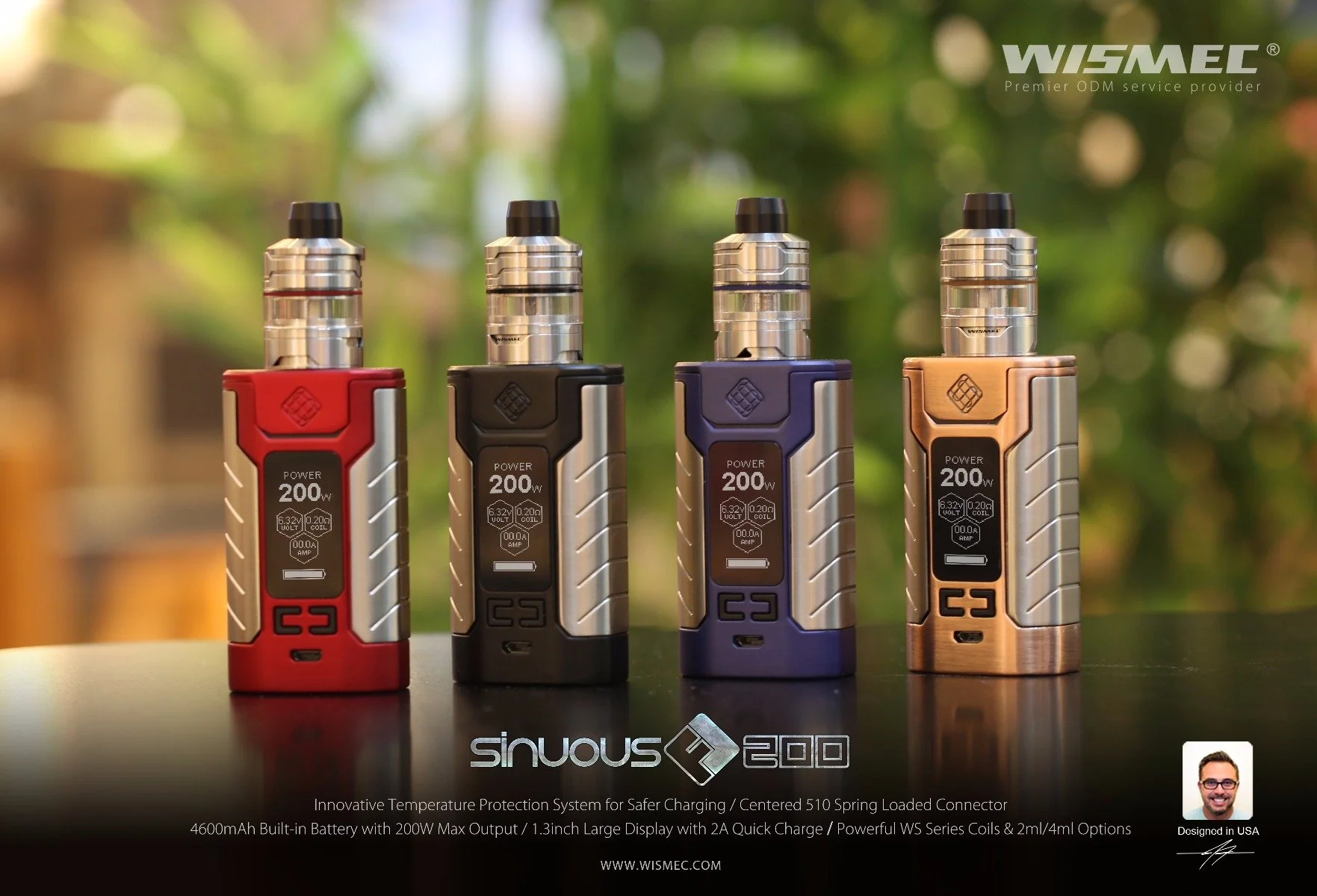 Wismec SINUOUS FJ 200 200W Kit mit Divider Tank - 4600mAh & 4ml - Image 2