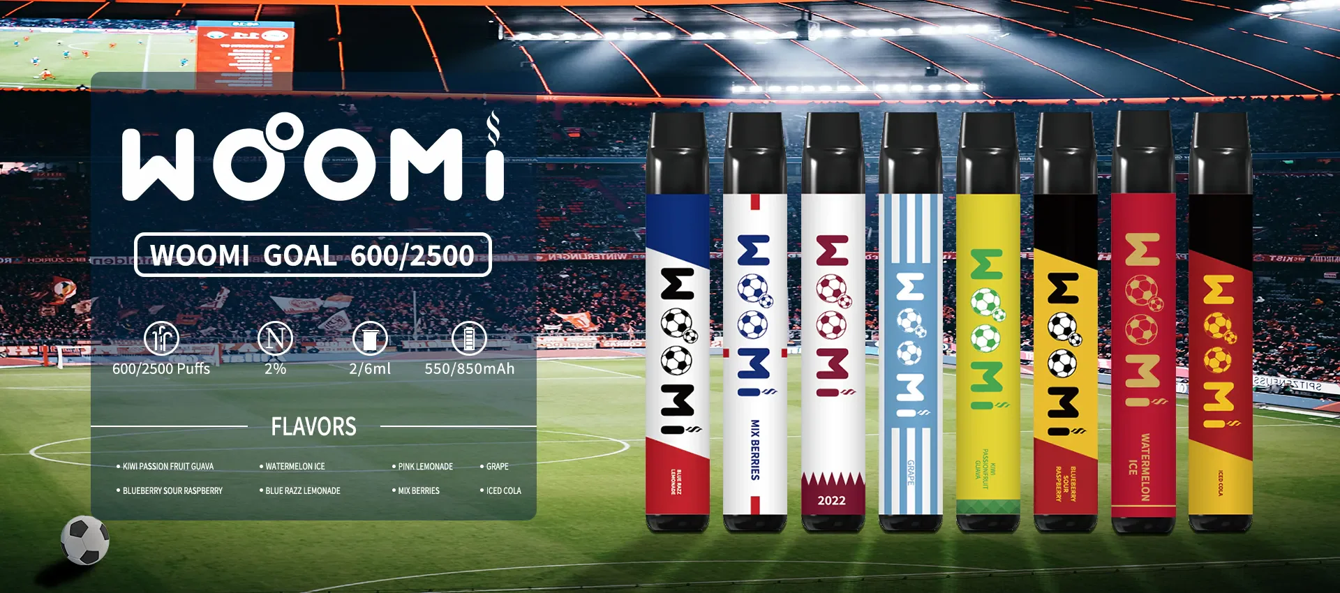 WOOMI GOAL 2500 Puffs Disposable Einweg Vape Kit 850mAh - Image 2